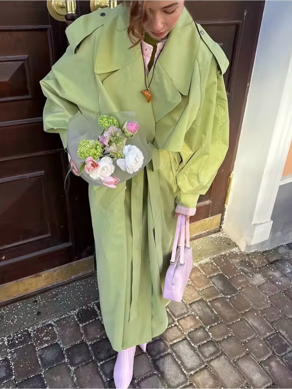 Lime Green Relaxed Fit Long Trench Coat – Size M